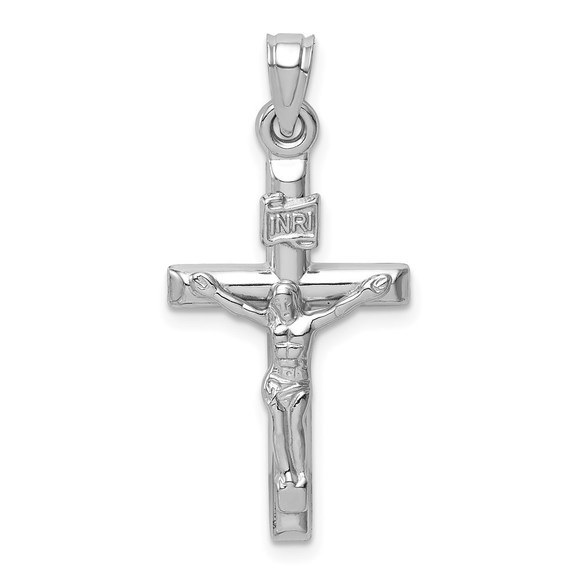 Million Charms 14k White Gold Hollow Crucifix Necklace Charm Pendant